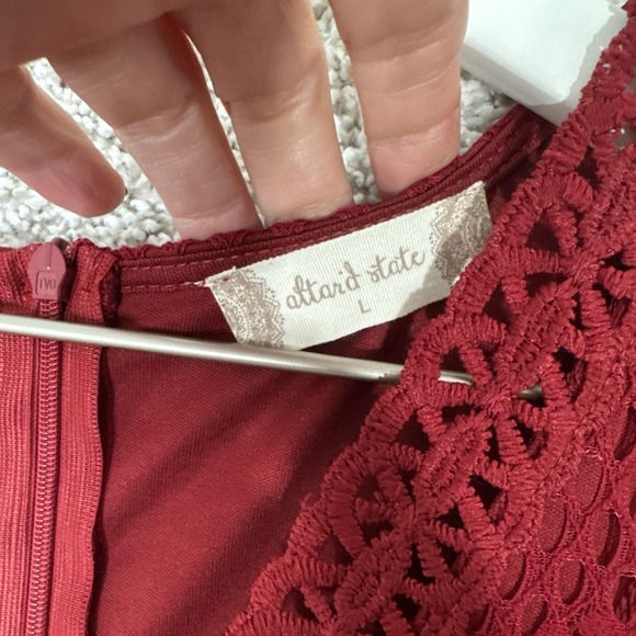 Altar'd State Mariska Brick Red Lace Semi-Sheer Embroidered Maxi Dress Womens L - Picture 5 of 14